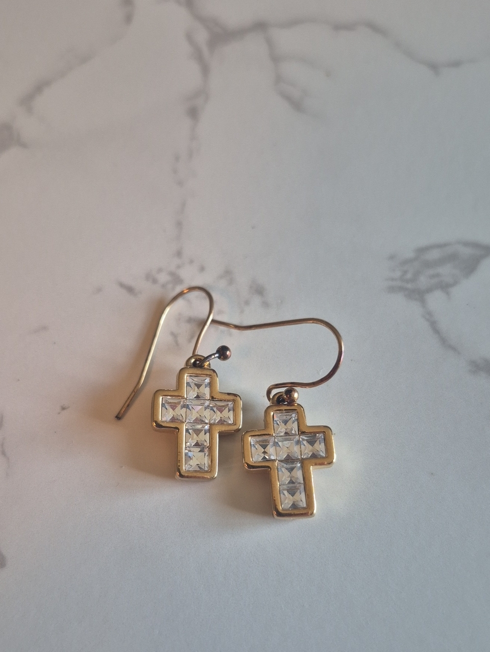 Swarovski Gold-Tone Clear Crystal Cross Drop Earrings